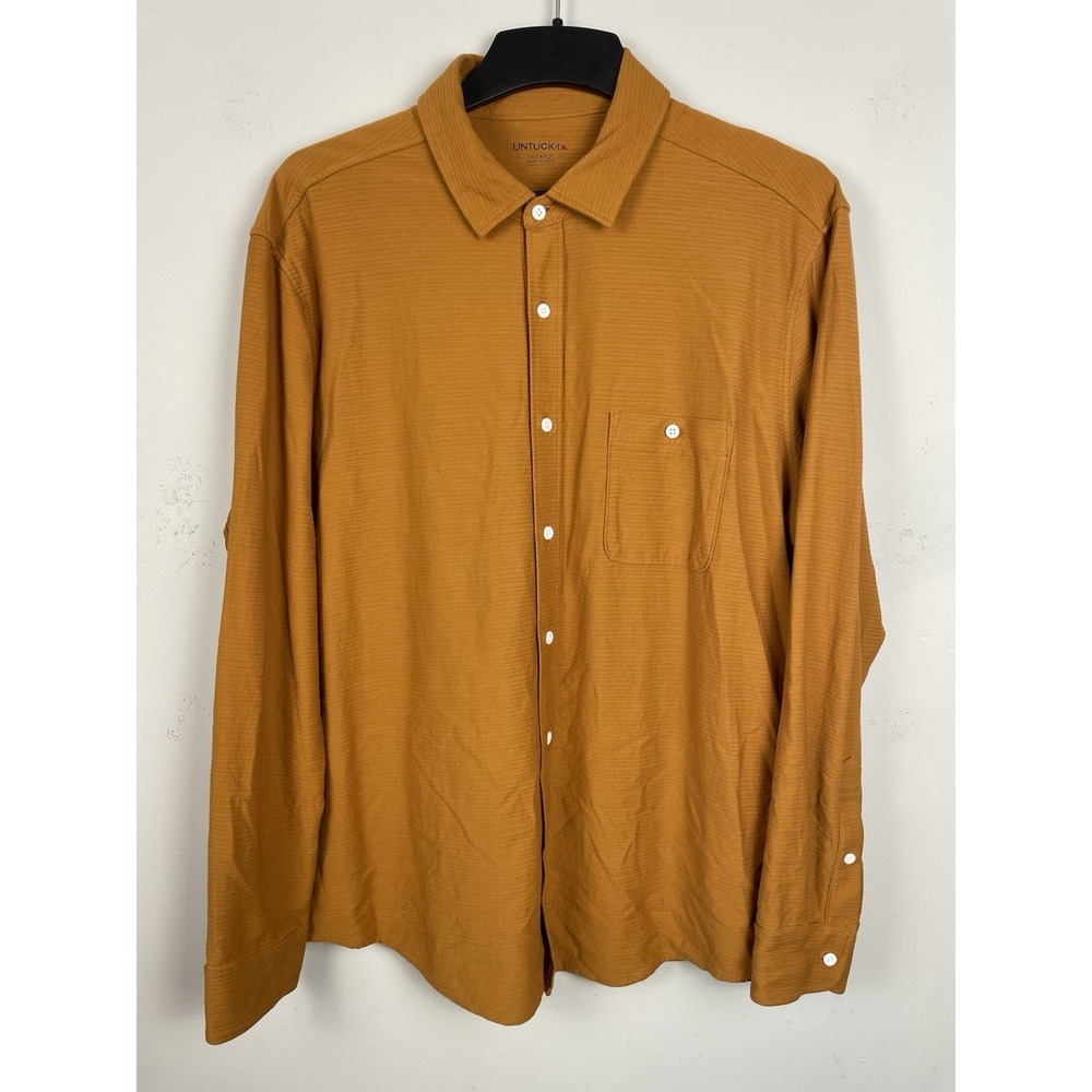 UNTUCKit Branham Shirt Mens XXL Burnt Orange Stretch Cotton Ribbed Textured - Picture 2 of 8